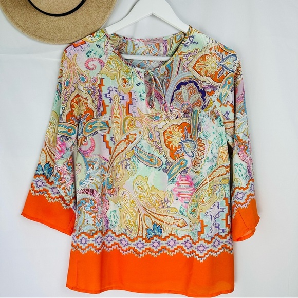 Saint Tropez West | Resort Chic Beachy Queen Paisley Flowy Peasant Top Small - Picture 2 of 8